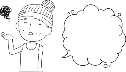 Illustration of a cute woman with rough skin with Bubble Callout outlin