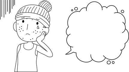 Illustration of a cute woman with rough skin with Bubble Callout outlin