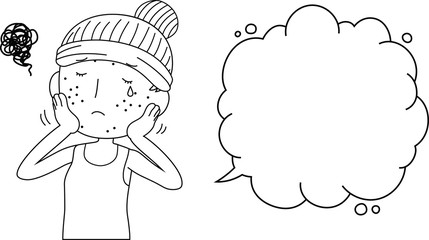 Illustration of a cute woman with rough skin with Bubble Callout outlin