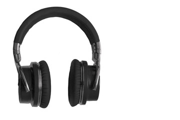 Fototapeta na wymiar Black wireless headphones isolated music audio equipment copy space 