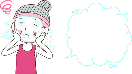 Illustration of a cute older woman with rough skin with Bubble Callout