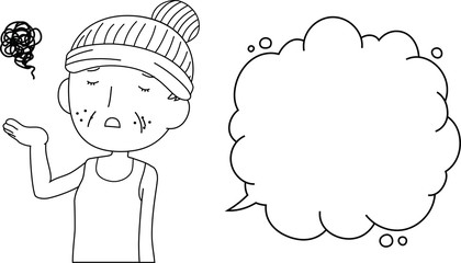 Illustration of a cute older woman with rough skin with Bubble Callout outline