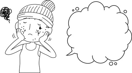 Illustration of a cute older woman with rough skin with Bubble Callout outline