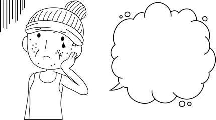 Illustration of a cute older woman with rough skin with Bubble Callout outline