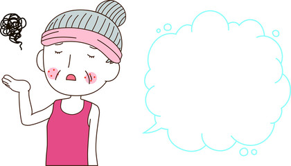 Illustration of a cute older woman with rough skin with Bubble Callout