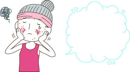 Illustration of a cute older woman with rough skin with Bubble Callout