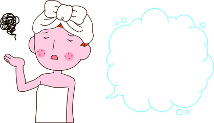Illustration of a cute woman as after bathing with rough skin with Bubble Callout