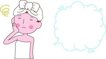 Illustration of a cute woman as after bathing with rough skin with Bubble Callout