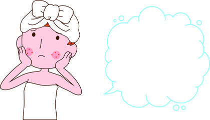 Illustration of a cute woman as after bathing with rough skin with Bubble Callout