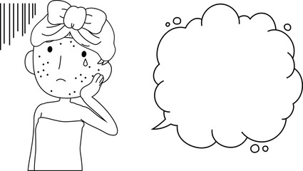 Illustration of a cute woman as after bathing with rough skin with Bubble Callout outline