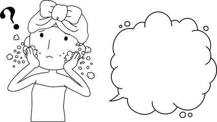 Illustration of a cute woman as after bathing with rough skin with Bubble Callout outline