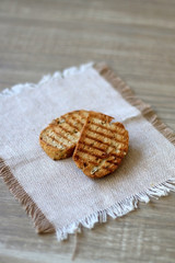 Slices of roasted bread. Selective focus.