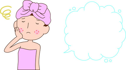Illustration of a woman as after bathing with rough skin with Bubble Callout