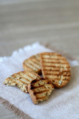 Slices of roasted bread. Selective focus.