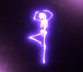 Fototapeta na wymiar Human skeleton dancing. Halloween party design template. 3D rendering