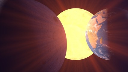3d earth planet and sunlight on space