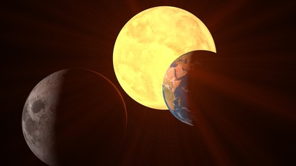 3d earth planet and sunlight on space