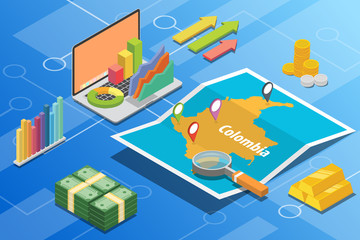 Fototapeta premium colombia isometric business economy growth country with map and finance condition - vector
