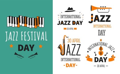 Jazz festival musical instruments music genre poster and emblems