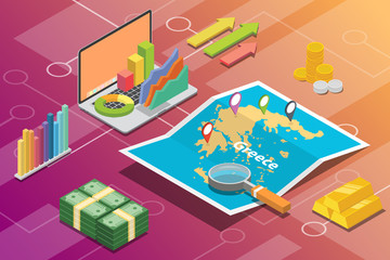 greece isometric business economy growth country with map and finance condition - vector