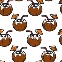 Coconut cocktail with straw and umbrella seamless pattern drink