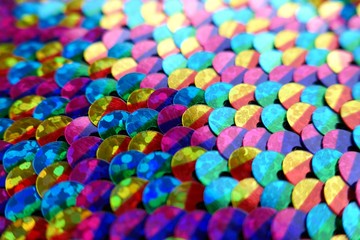 sequins colorful background.Mottled Scales Fabric Background.Sequins holographic macro...