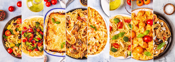 Fototapeta na wymiar Collage of various pasta dishes.