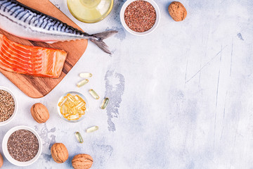 Healthy eating concept. Sources of omega 3.