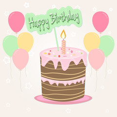 Cake and balloon Greeting card, Happy Birthday card