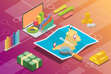 moldova isometric business economy growth country with map and finance condition - vector