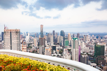 aerial view of Bangkok City skyscrapers with King Power MahaNakhon building Thailand