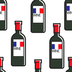 French wine bottles Bordeaux or Cabernet seamless pattern travel to France