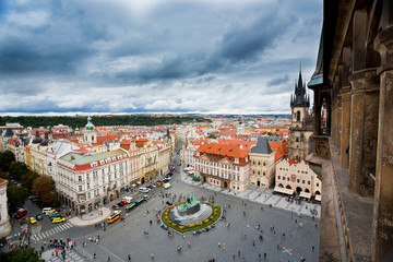 Fototapeta na wymiar Prague old town square and church seen from the clock tower