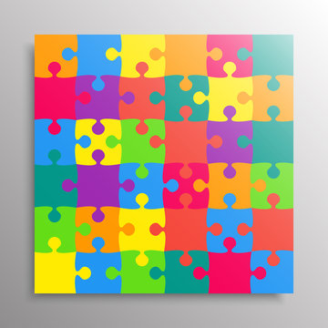 Square puzzle 36 colored pieces details or parts.