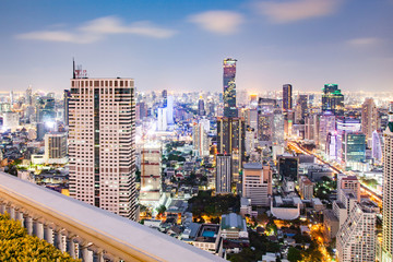 Naklejka premium aerial view of Bangkok City skyscrapers with King Power MahaNakhon building Thailand