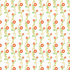 Floral vector ornament. Seamless abstract classic background with flowers. Pattern with red and golden repeating floral elements. Ornament for fabric, wallpaper and packaging