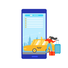 Booking Taxi Online with Mobile App Vector Concept