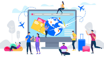 Naklejka premium Booking Flight Tickets Online Flat Vector Concept