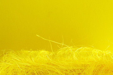 Fototapeta premium bird nest on yellow background, Easter holiday decorations , Easter concept background. Eggs hunt.