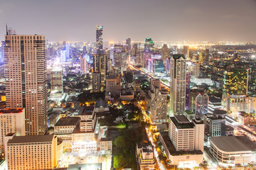 aerial night view of Bangkok City skyscrapers Thailand