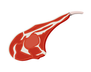Beef tenderloin. Pork loin on bone. Slice of steak, fresh meat. Uncooked pork chop. Vector illustration in flat style