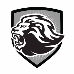 Lion Roar Logo Shield Mascot Design Vector Illustration Icon