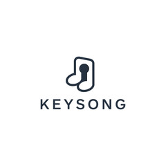 negative space logo combination from lock key with note music logo design concept
