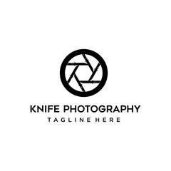 illustration logo combination from knife with camera lens photography logo design concept