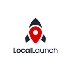 illustration logo from map pin or local with rocket logo design concept