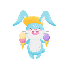 Rabbit with ice cream on white background.