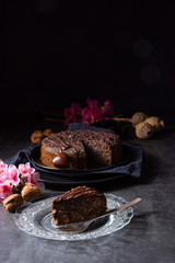 juicy poppy seed cake with apples and chocolate glaze