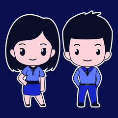 cute boy and girl flat vector on casual business costumes