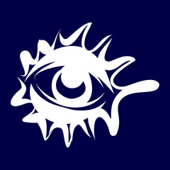 Illustration of Abstract Human Eye Icon on Dark-blue Background. Sketch for Tattoo, Hipster T-shirt Design, Vintage style posters. Coloring Book for Adults
