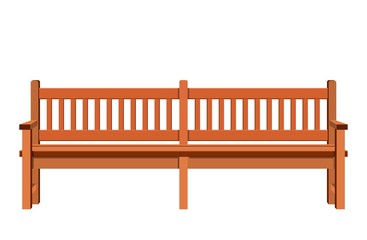 Wooden bench isolated on white background. City park bench. Vector illustration in flat style